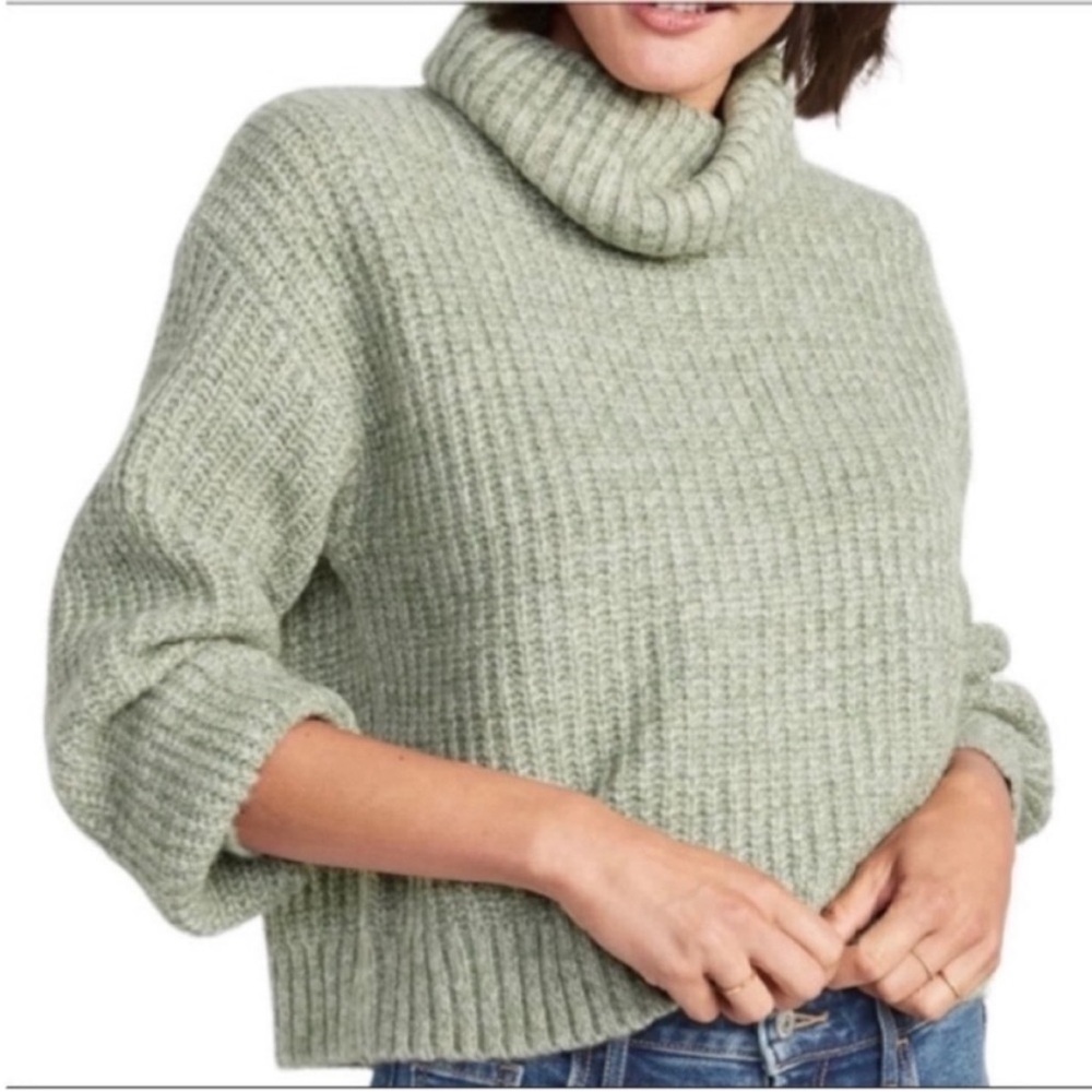 OLD NAVY Mélange Shaker-Stitch Turtleneck Sweater NEW green